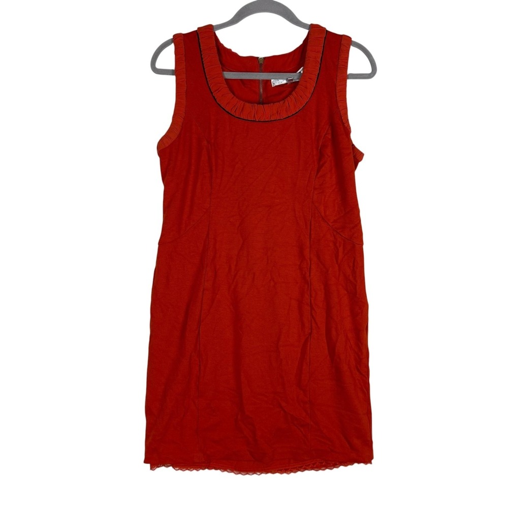 Patrizia Luca Dress Womens M Orange Shift Pleated Scoop Neck Sleeveless Lined